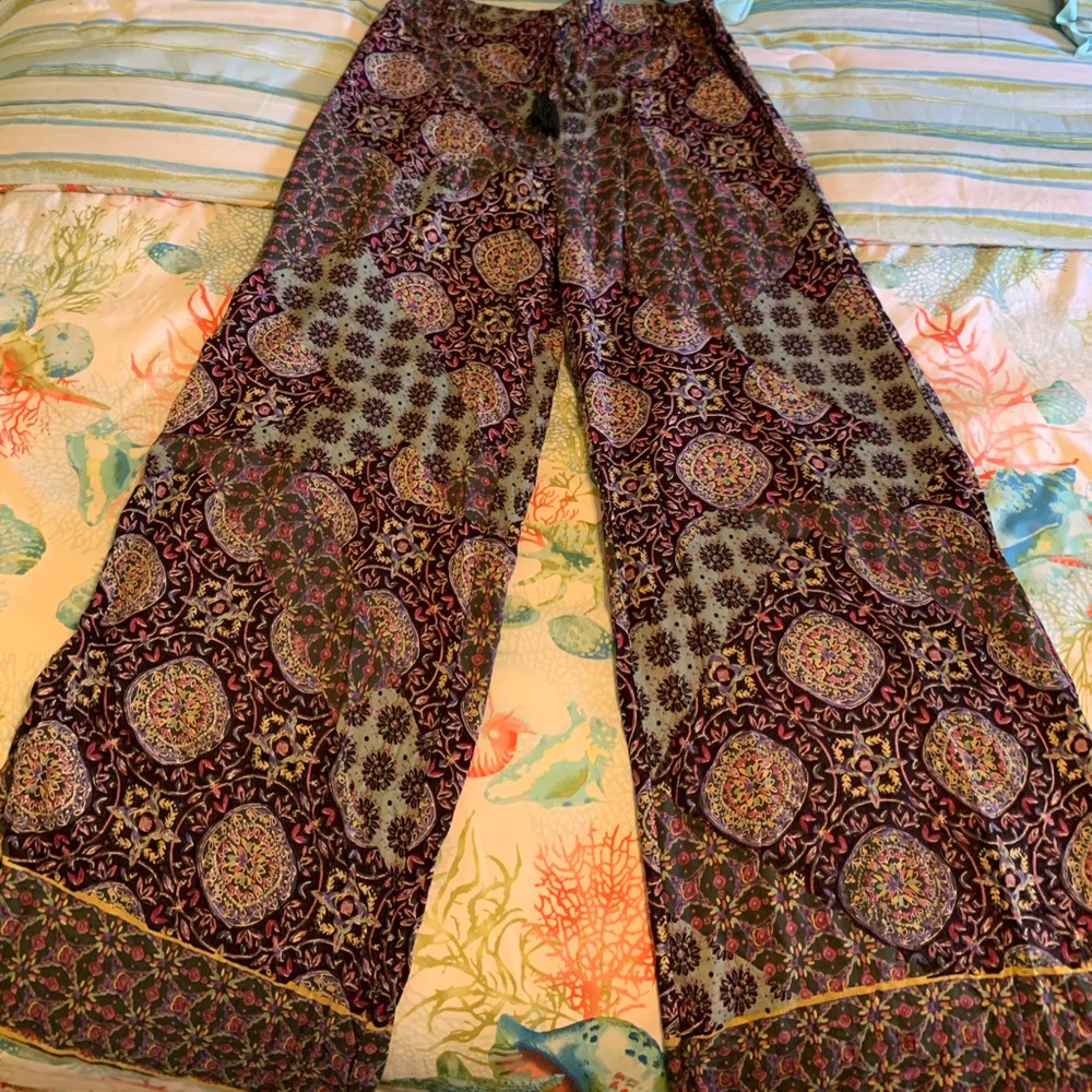 Boho Pattern Loose Pants With Drawstring Tie 🌻
